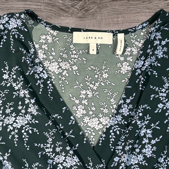 Like New- Lark & Ro Dark Green Dress with Light Blue Floral Pattern Size 8. - Picture 3 of 4